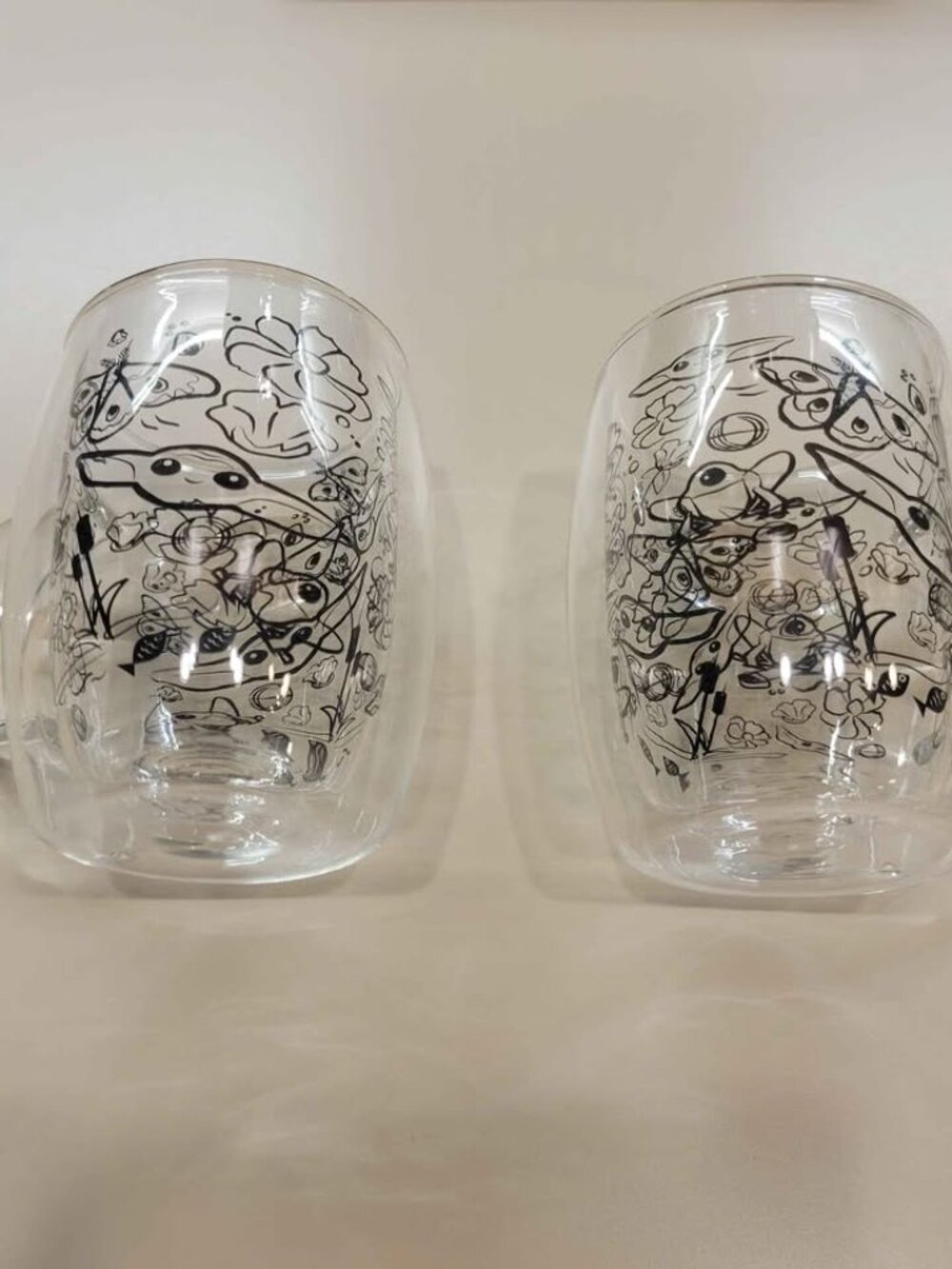 Set of two JoyJolt Star Wars Mandalorian "The Child" Double-Wall Glass Mugs